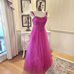 Hot Pink Ladevine Beaded Sequin Prom Party Gown Dress 10